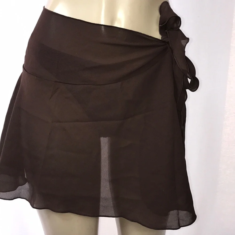 Zuliana brown solid color tie sarong with lettuce trim New With Tags